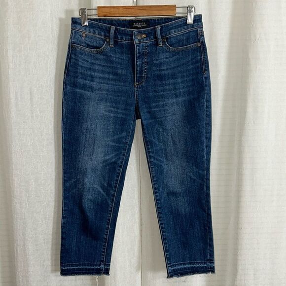 Talbots 6P Blue Flawless Five Pocket Crop Raw Fringe  Hem Denim Jeans - Picture 2 of 14